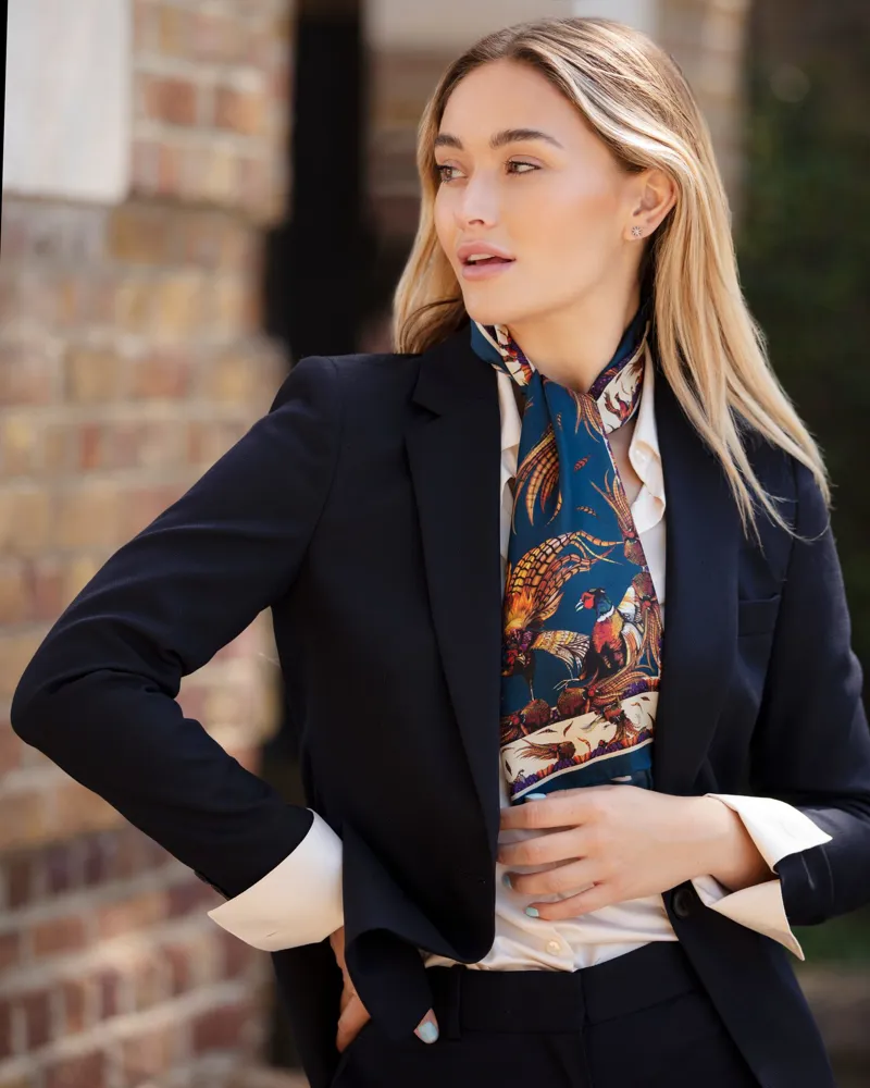 Clare Haggas Navy George and Friends Narrow Silk Scarf-2